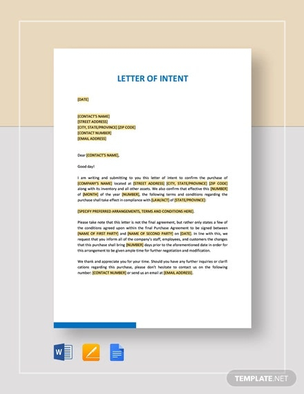 104 Letter Of Intent Templates Free Sample Example Format Download 