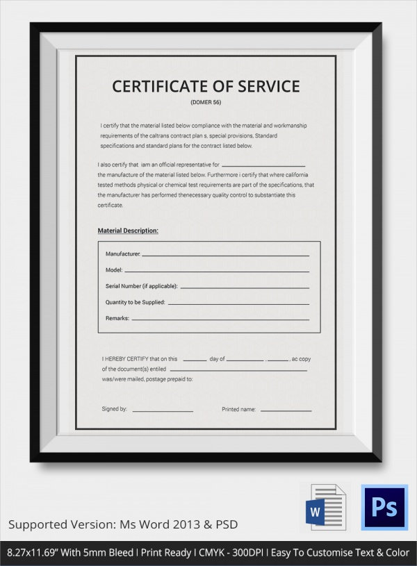 17 Certificate Of Service Templates Sample Templates