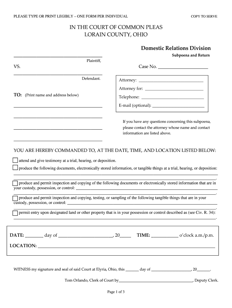 2014 2021 Form OH Return Of Service Of Subpoena Fill Online Printable 