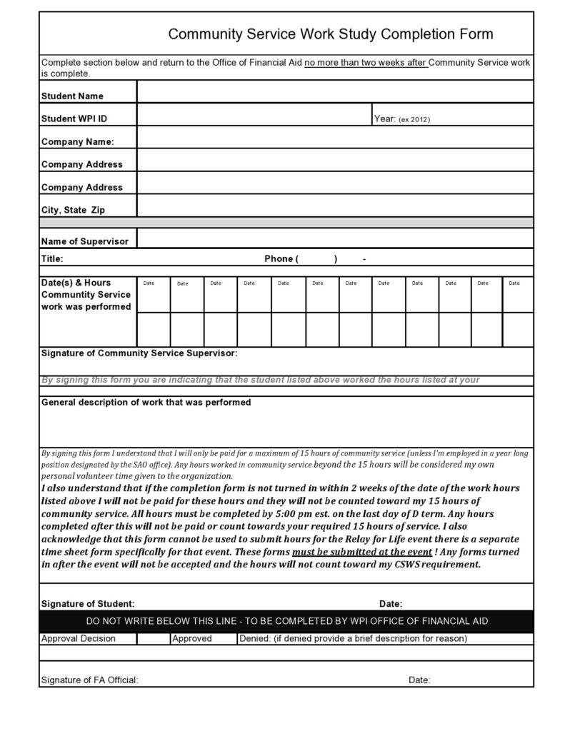 44 Printable Community Service Forms MS Word TemplateLab