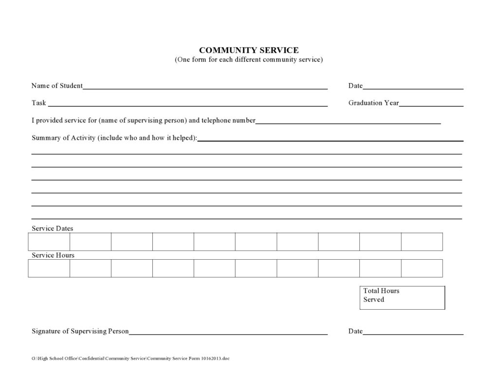 44 Printable Community Service Forms MS Word TemplateLab