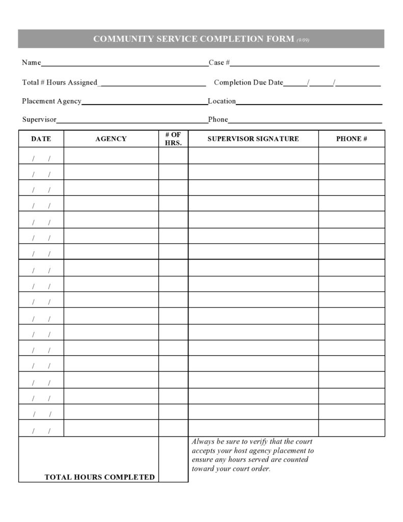 44 Printable Community Service Forms MS Word TemplateLab