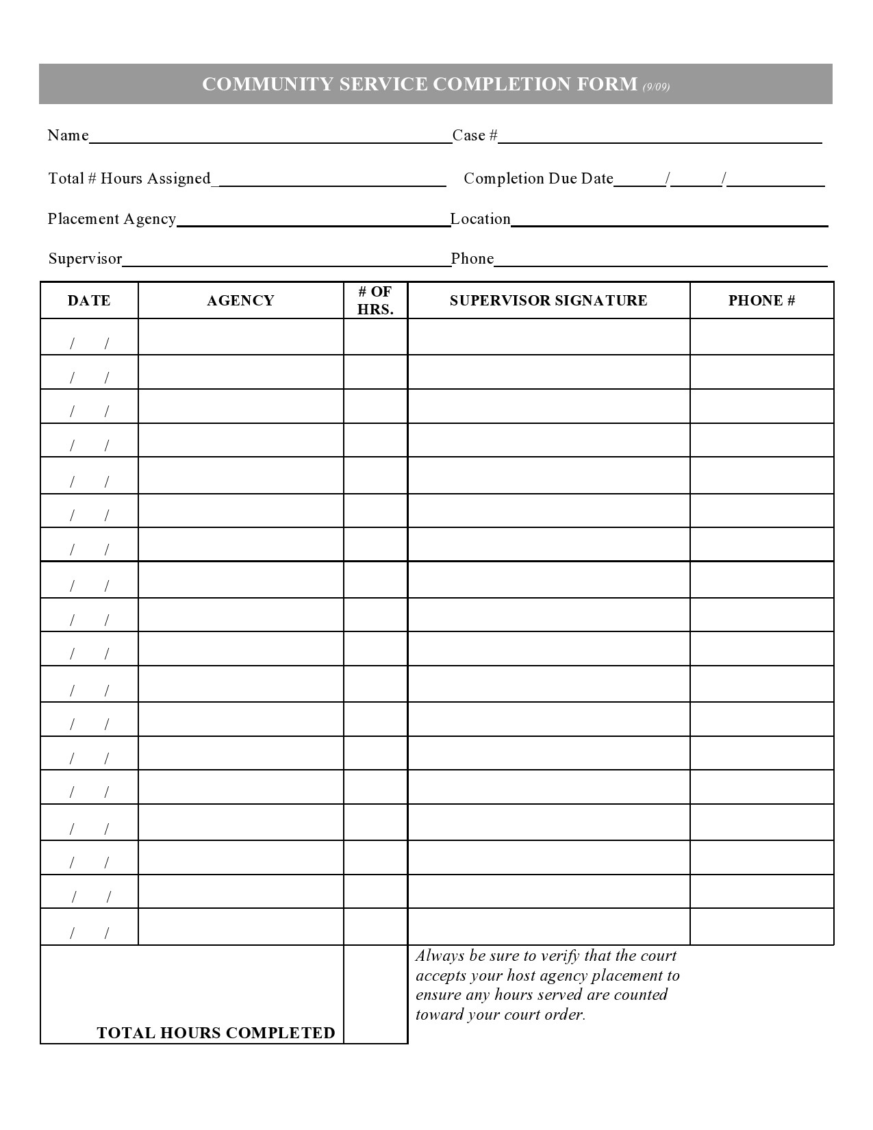 44 Printable Community Service Forms MS Word TemplateLab