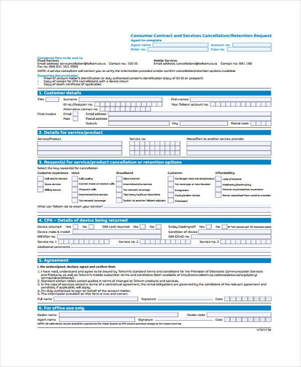 7 Contract Cancellation Form Samples Free Sample Example Format 