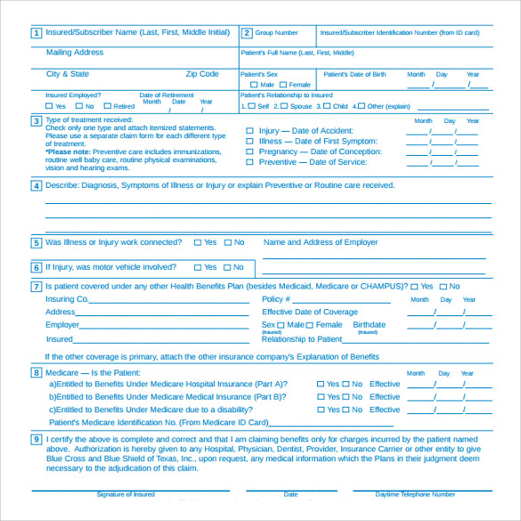 7 Medical Claim Forms Download For Free Sample Templates