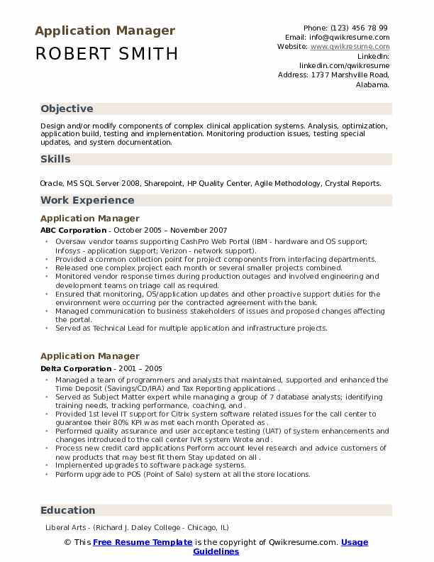 Application Manager Resume Samples QwikResume