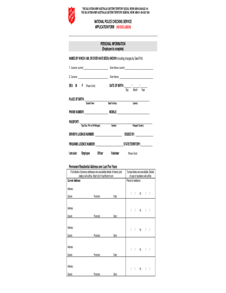 Australia National Police Checking Service Application Consent Form