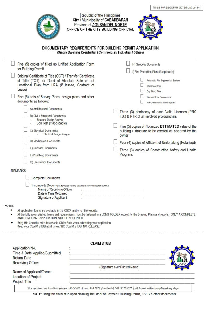 Building Permit Downloadable Forms Cabadbaran City