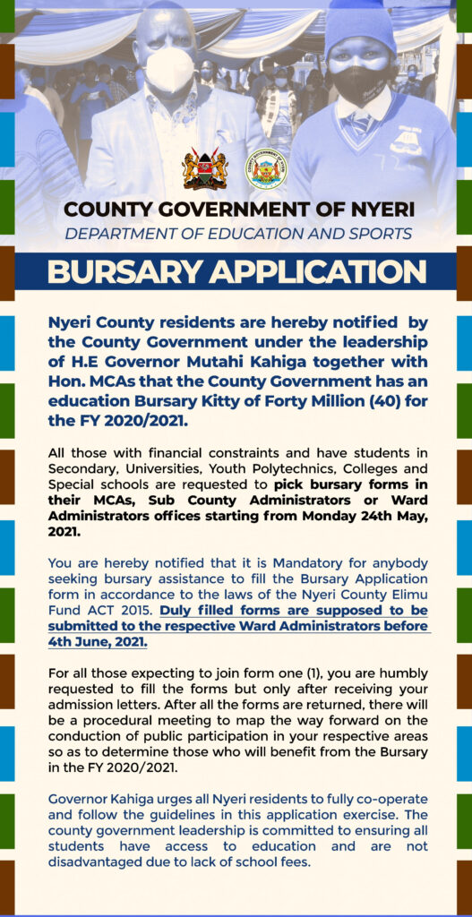 BURSARY APPLICATION COUNTY GOVERNMENT OF NYERI