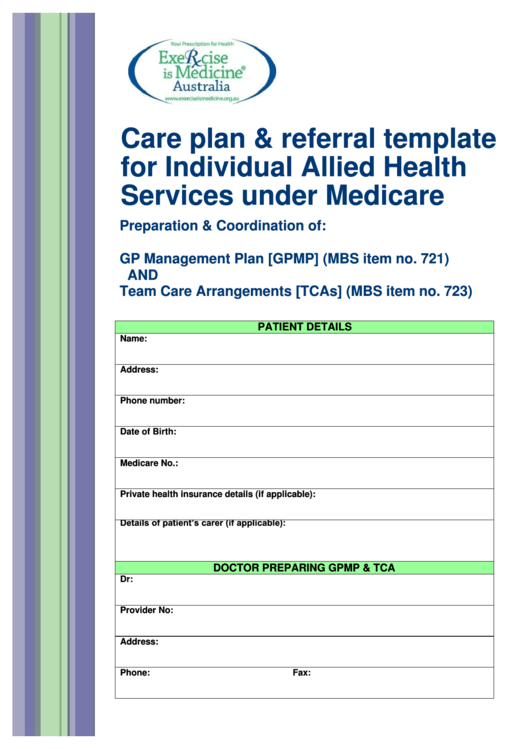 Care Plan Referral Template For Individual Allied Health Services 