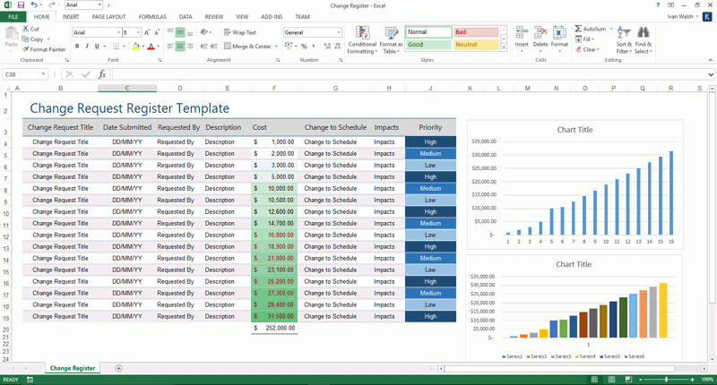 Change Register Template MS Excel Software Testing