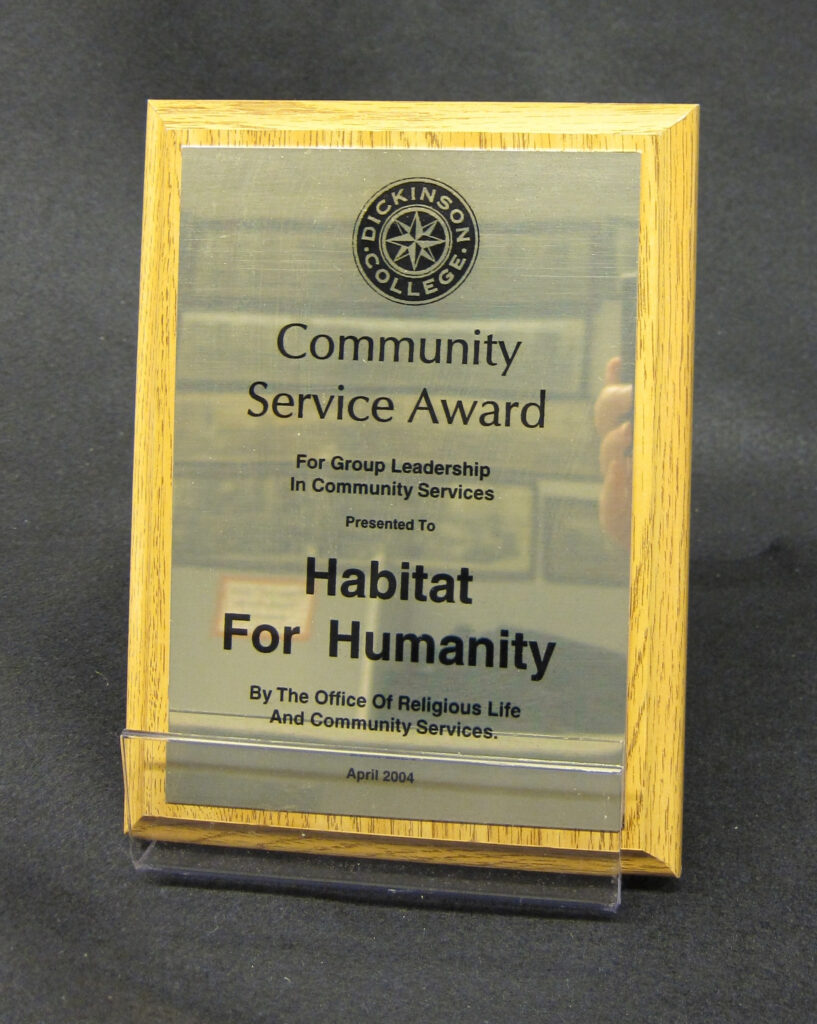 Community Service Award Plaque 2004 Dickinson College