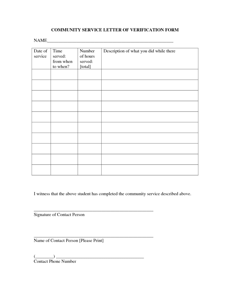 Community Service Form Template Volunteer Hours Community Service 