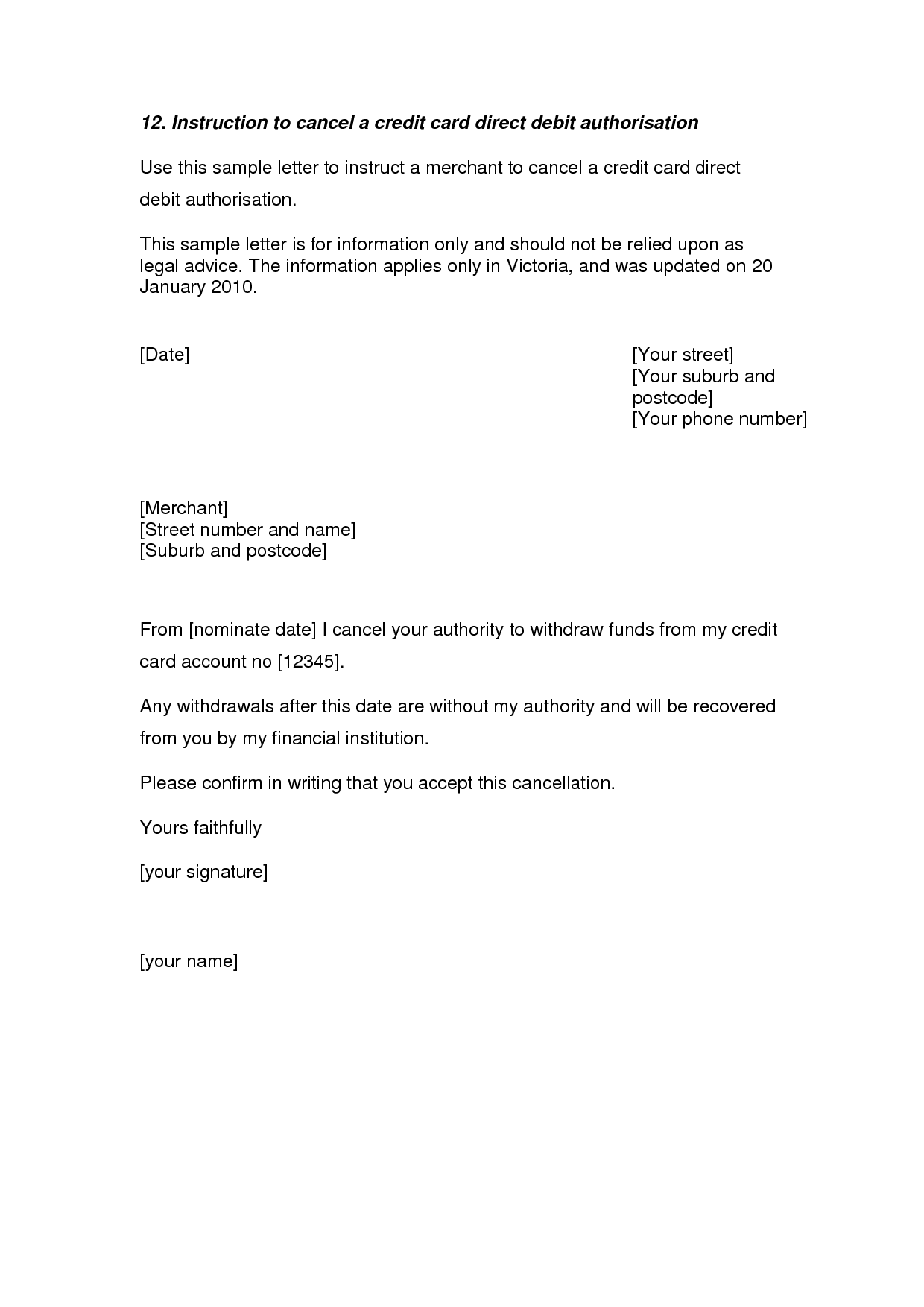 Credit Card Cancellation Letter A Credit Card Cancellation Letter Is 