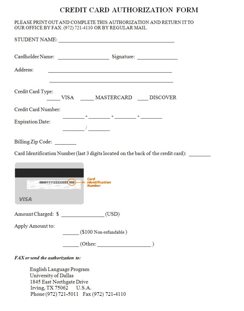 Credit Card Information Form Template Bolan For Credit Card