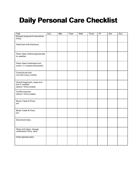 Daily Personal Care Checklist Printable Pdf Download