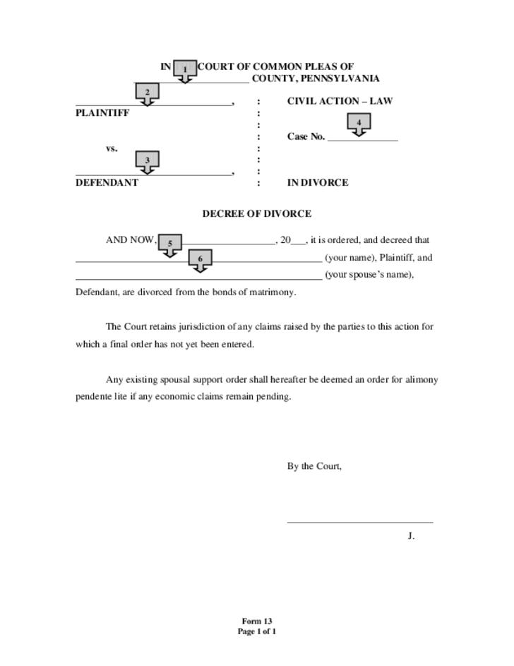 Decree Of Divorce Pennsylvania Free Download