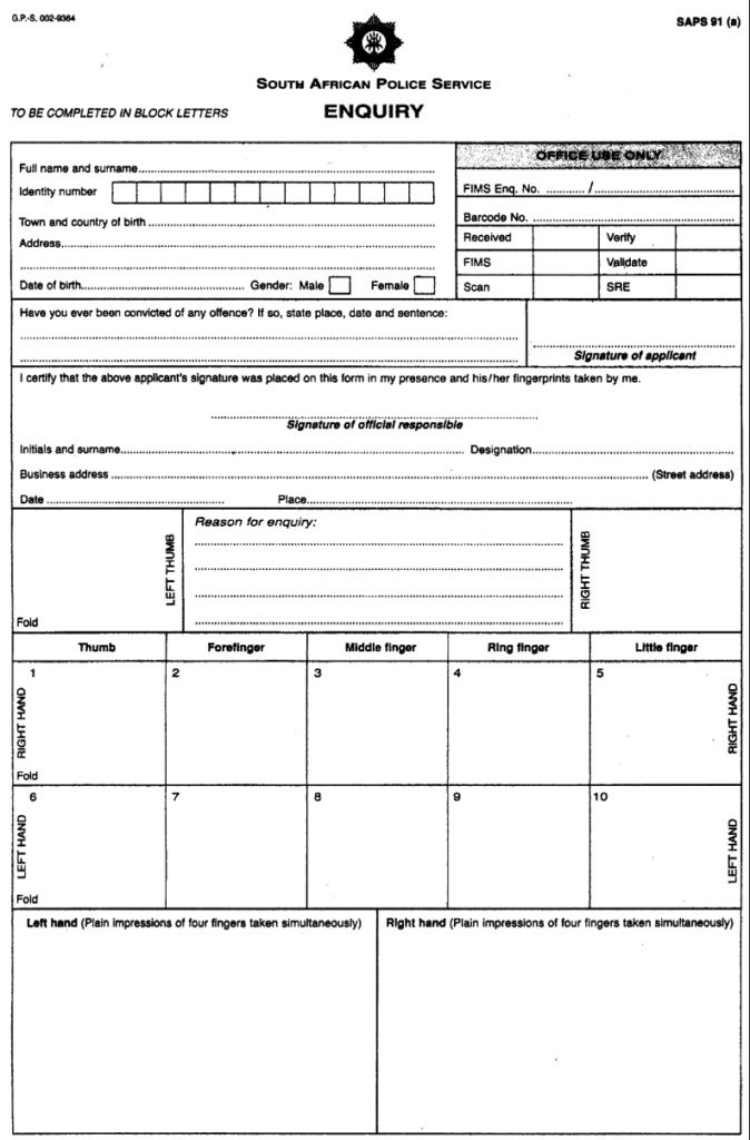 Download Police Clearance Application Form FormFactory