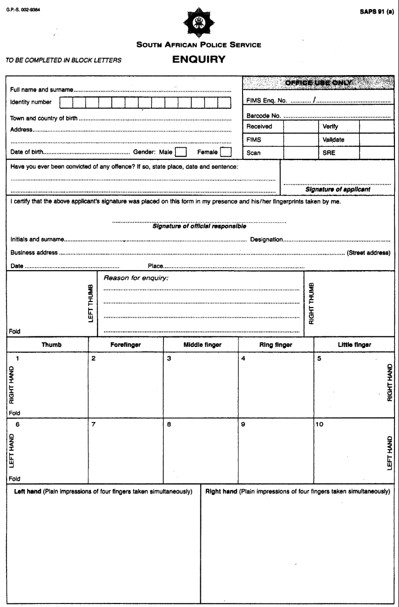 Download Police Clearance Application Form FormFactory