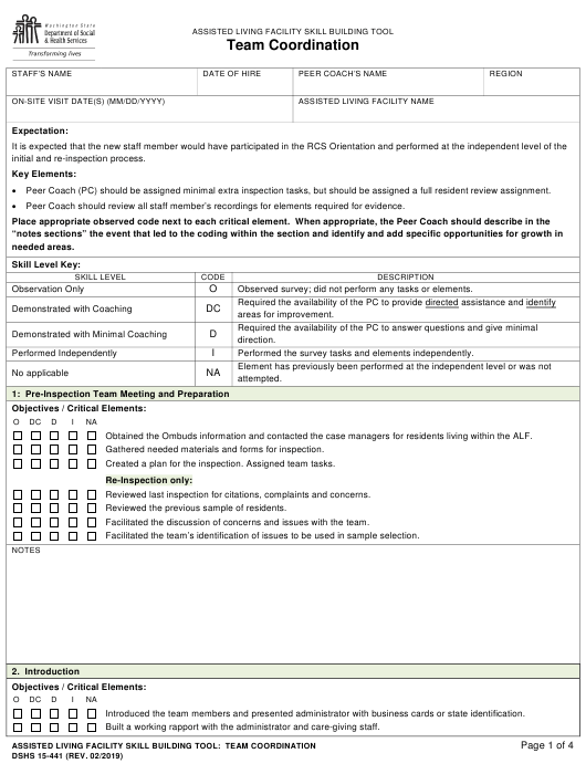 DSHS Form DSHS15 441 Download Printable PDF Assisted Living Facility