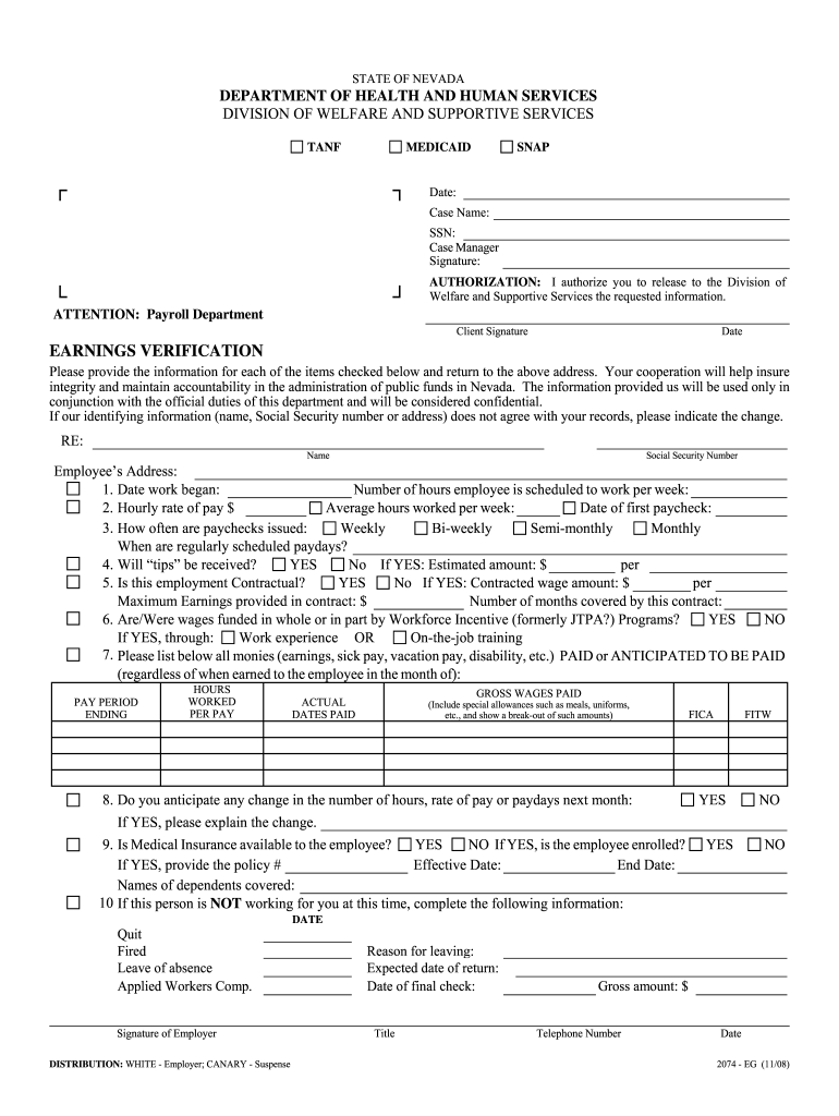 Earnings Verification Form Fill Online Printable Fillable Blank 