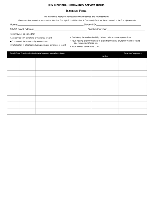 Ehs Individual Community Service Hours Tracking Form East High School 