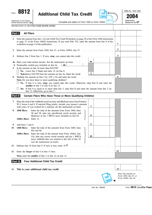 Fillable Form 8812 Additional Child Tax Credit Printable Pdf Download