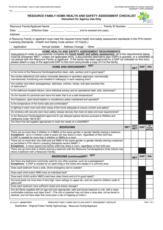 Fillable Form Lic 03 Resource Family Home Health And Safety 