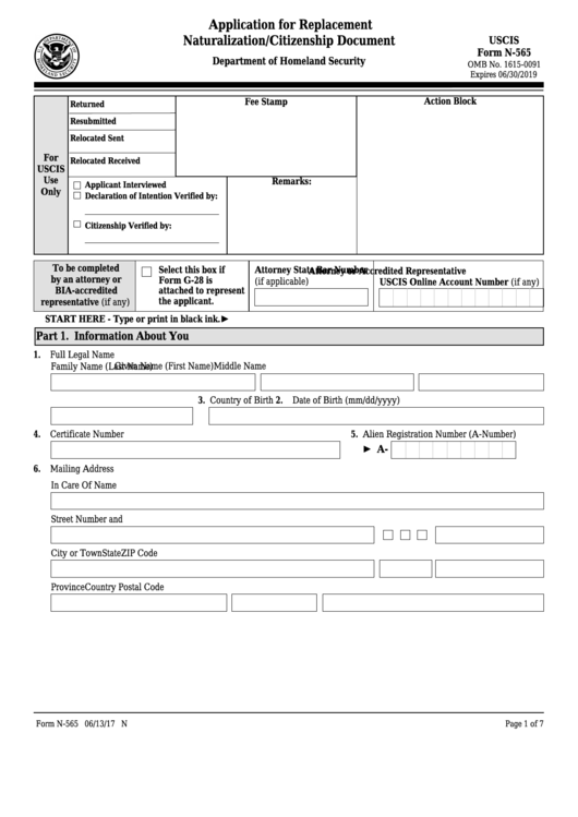Fillable Form N 565 Application For Replacement Naturalization 