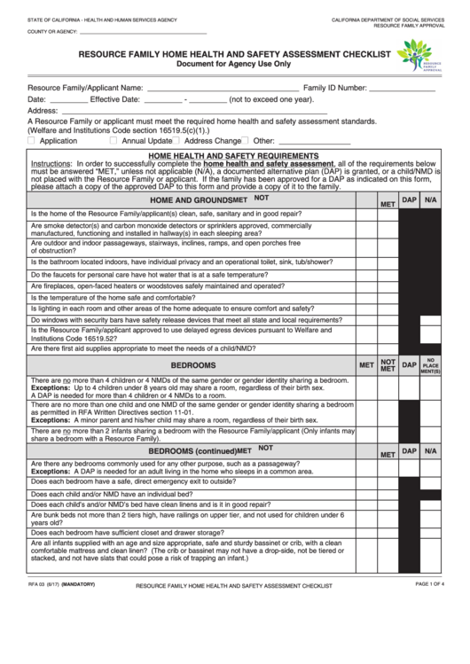 Fillable Form Rfa 03 Resource Family Home Health And Safety 