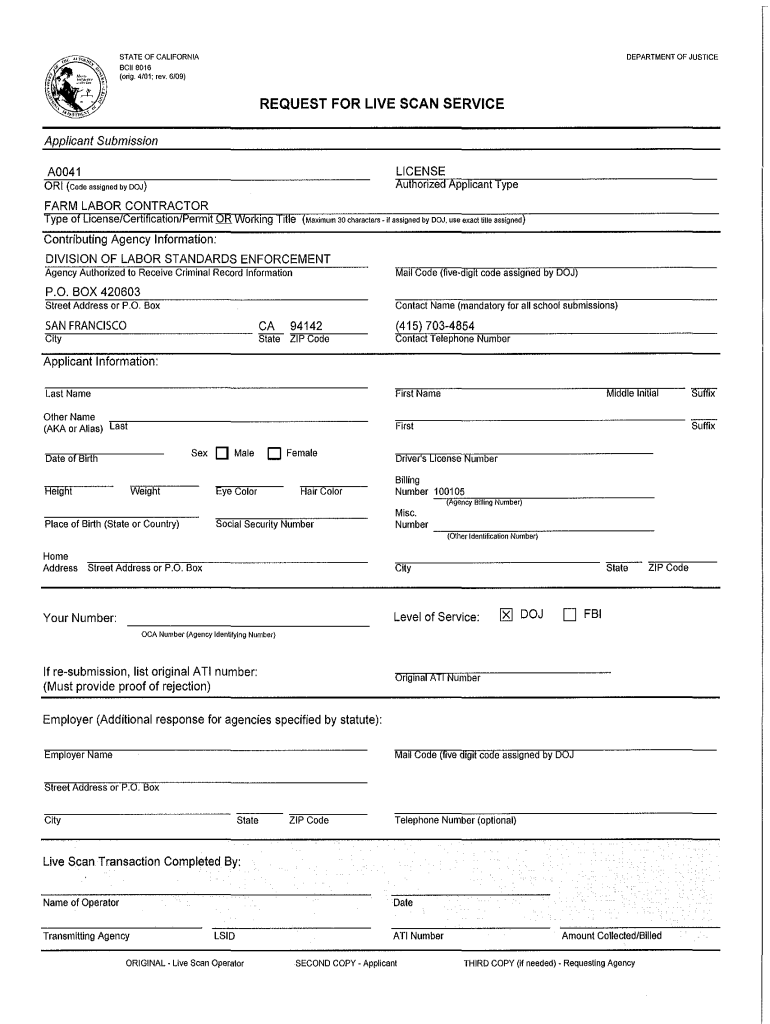 Fillable Online Dir Ca Flc Livescan Request Form Fax Email Print 