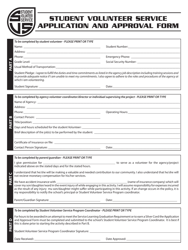 FL Student Volunteer Service Application And Approval Form Broward 