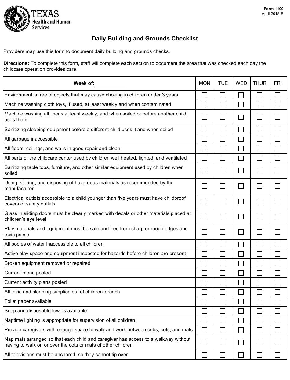 Form 1100 Download Fillable PDF Or Fill Online Daily Building And 