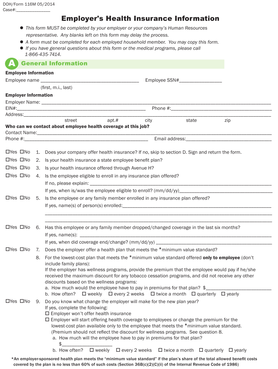 Form 116M Download Printable PDF Or Fill Online Employer Health 