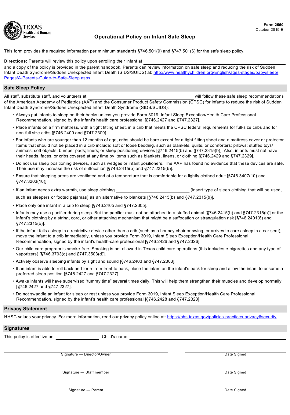 Form 2550 Download Fillable PDF Or Fill Online Operational Policy On 