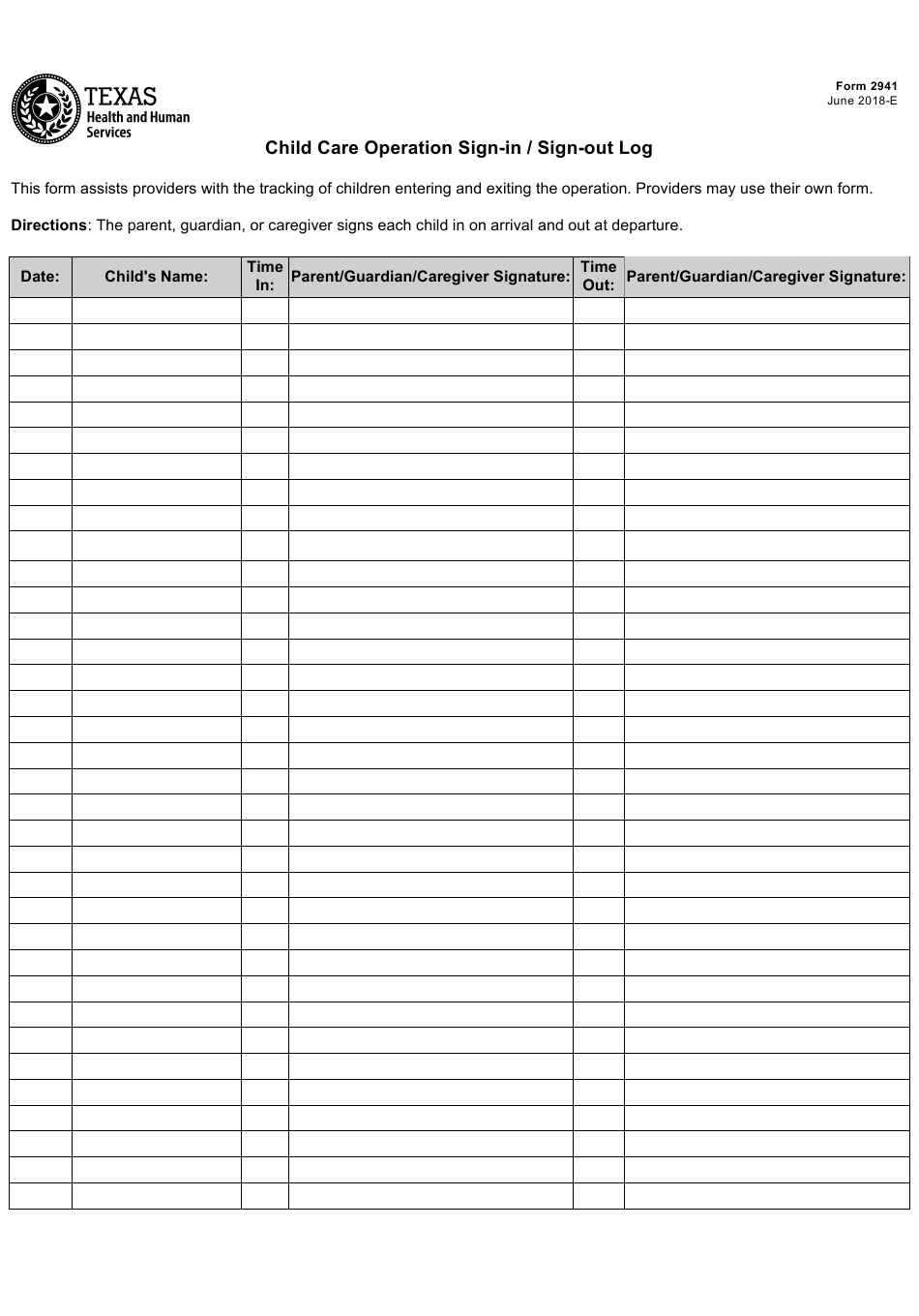 Form 2941 Download Fillable PDF Or Fill Online Child Care Operation 