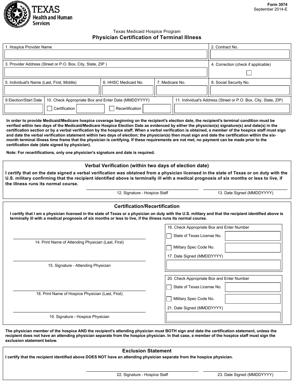 Form 3074 Download Fillable PDF Or Fill Online Physician Certification 