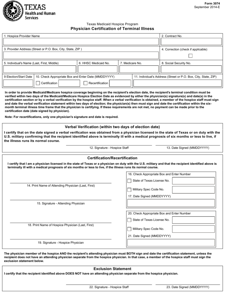 Form 3074 Download Fillable PDF Or Fill Online Physician Certification 