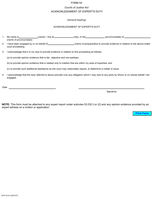 Form 53 Download Printable PDF Or Fill Online Acknowledgment Of Expert