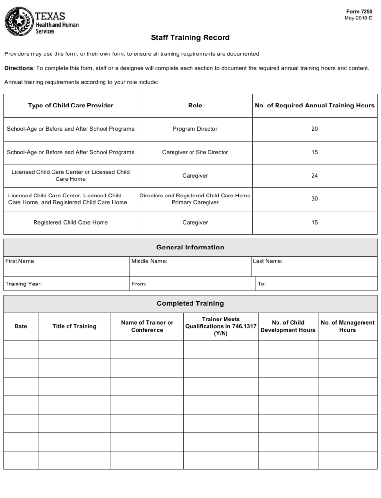 Form 7250 Download Fillable PDF Or Fill Online Staff Training Record