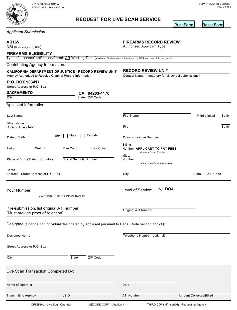 Form BOF8016RR Download Fillable PDF Or Fill Online Request For Live 