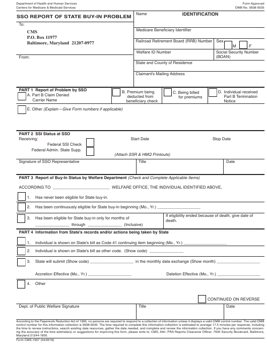 Form CMS 1957 Download Fillable PDF Or Fill Online Sso Report Of State 