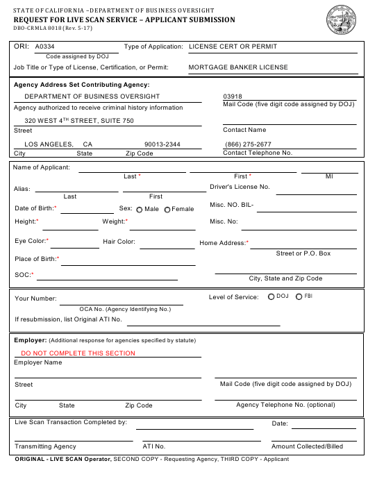 Form DBO CRMLA8018 Download Fillable PDF Or Fill Online Request For 