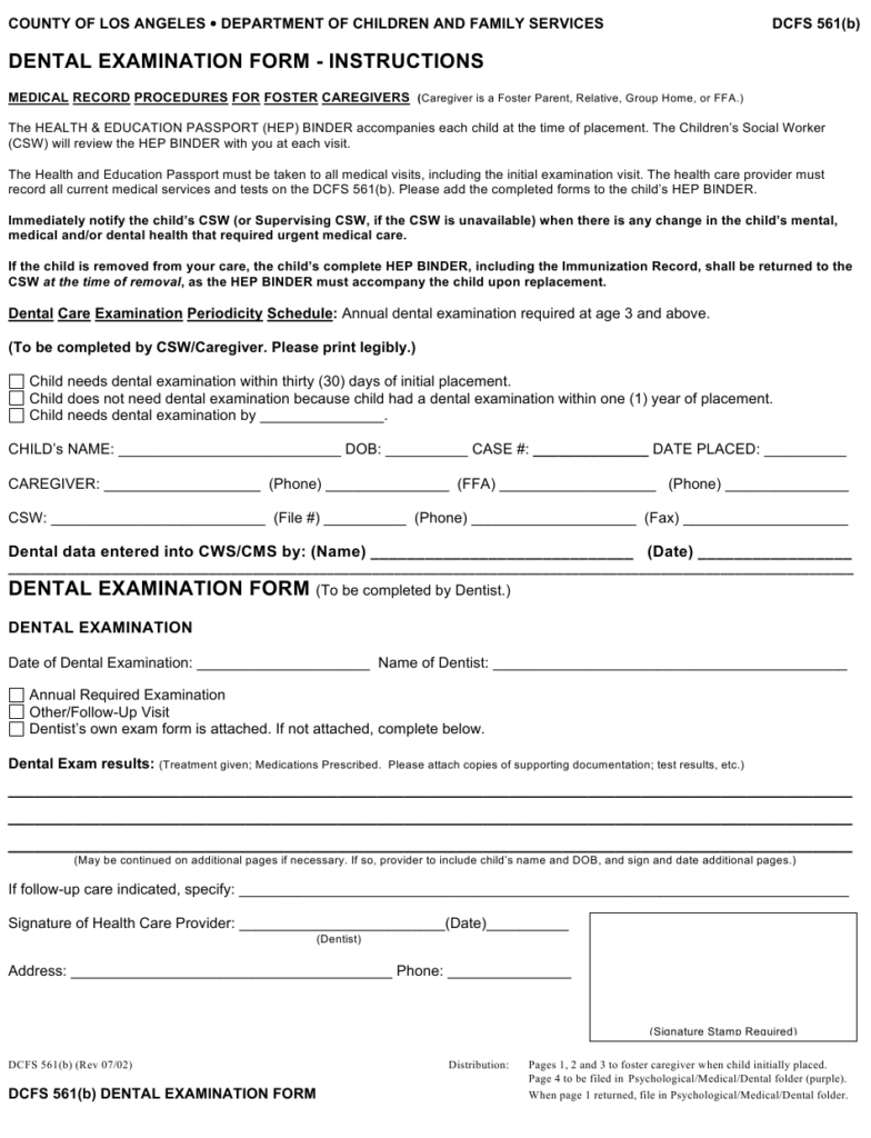 Form DCFS561 B Download Printable PDF Or Fill Online Dental