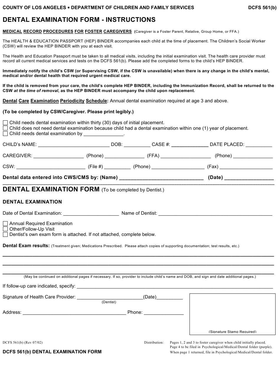 Form DCFS561 B Download Printable PDF Or Fill Online Dental 