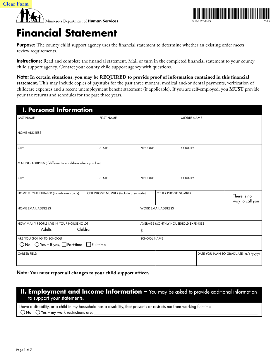 Form DHS 6523 ENG Download Fillable PDF Or Fill Online Financial 