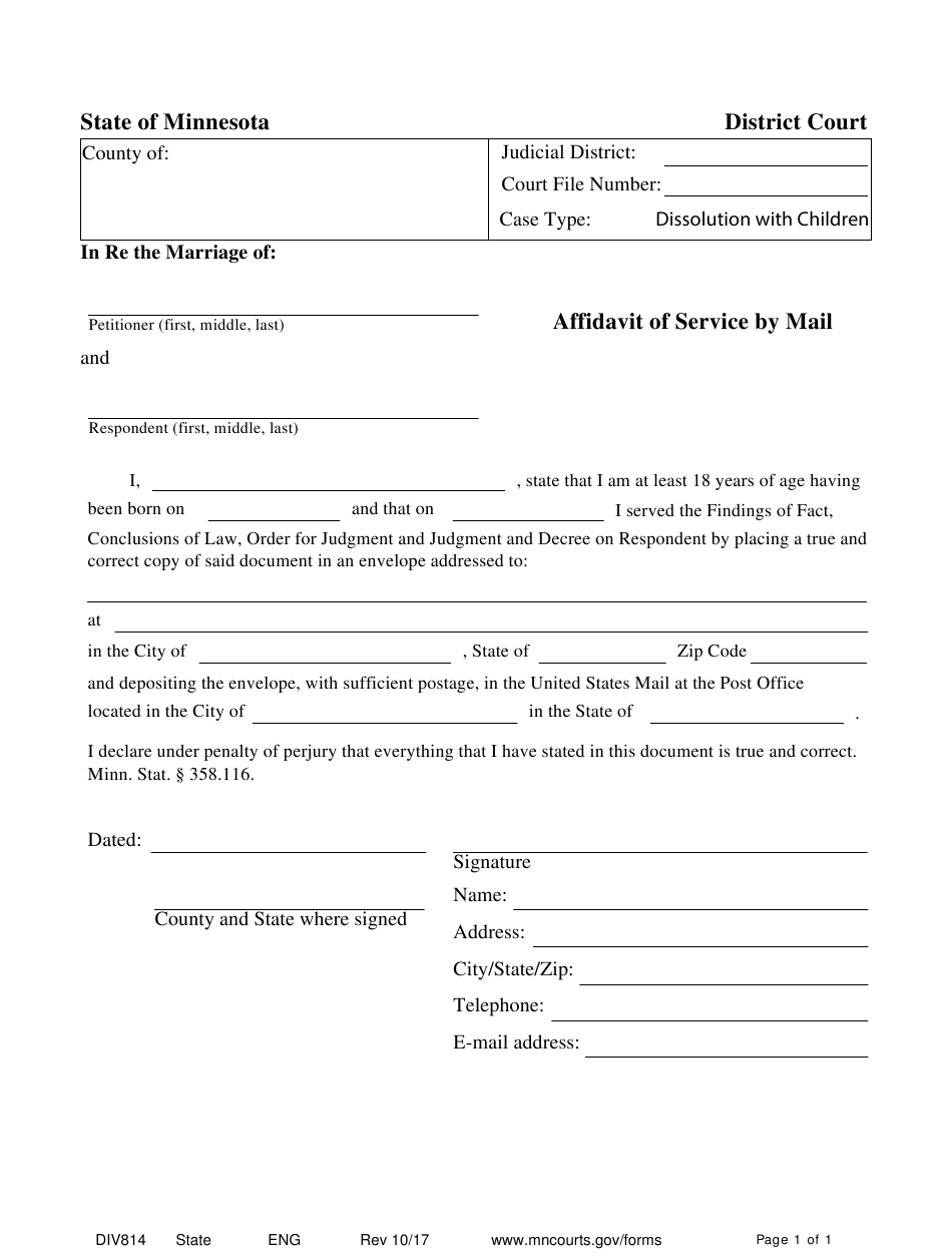 Form DIV814 Download Fillable PDF Or Fill Online Affidavit Of Service 