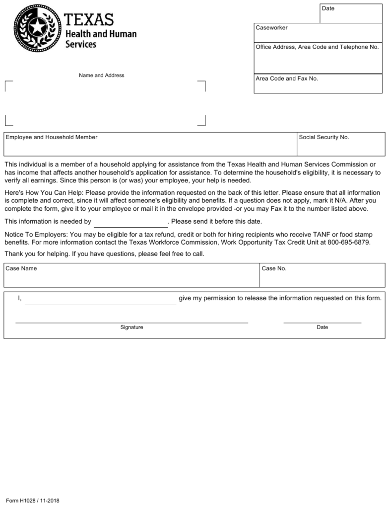 Form H1028 Download Fillable PDF Or Fill Online Employment Verification