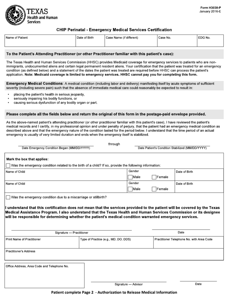 Form H3038 P Download Fillable PDF Or Fill Online Chip Perinatal 