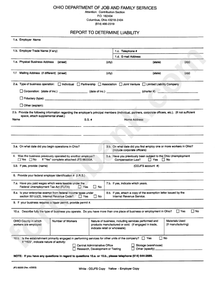 Form Jfs 66300 Report To Determine Liability Ohio Department Of Job 